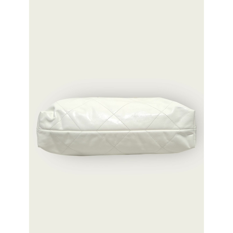 【包稅】CHANEL 白色 22 號包 中型亮金色鏈條單肩包-5