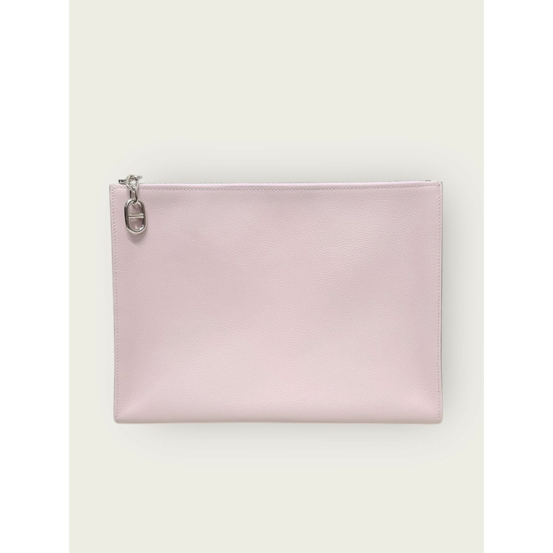 【包稅】HERMES 淡紫色 Evercolor 鍍銀 Dipango 涼鞋手拿包 B 印章-0