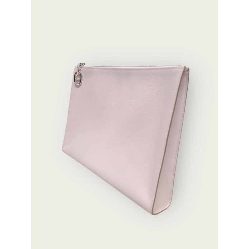 【包稅】HERMES 淡紫色 Evercolor 鍍銀 Dipango 涼鞋手拿包 B 印章-1