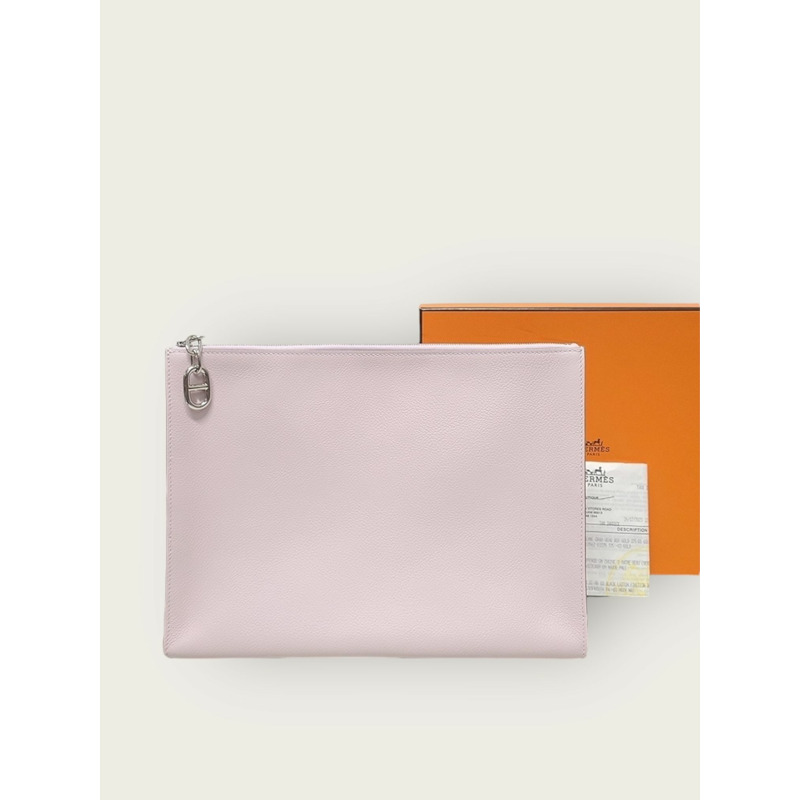 【包稅】HERMES 淡紫色 Evercolor 鍍銀 Dipango 涼鞋手拿包 B 印章-6