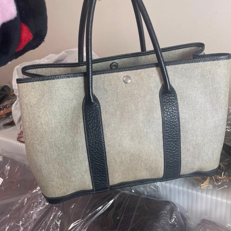 Hermes Garden Party 36 塗層帆布 黑白拼色托特包-0
