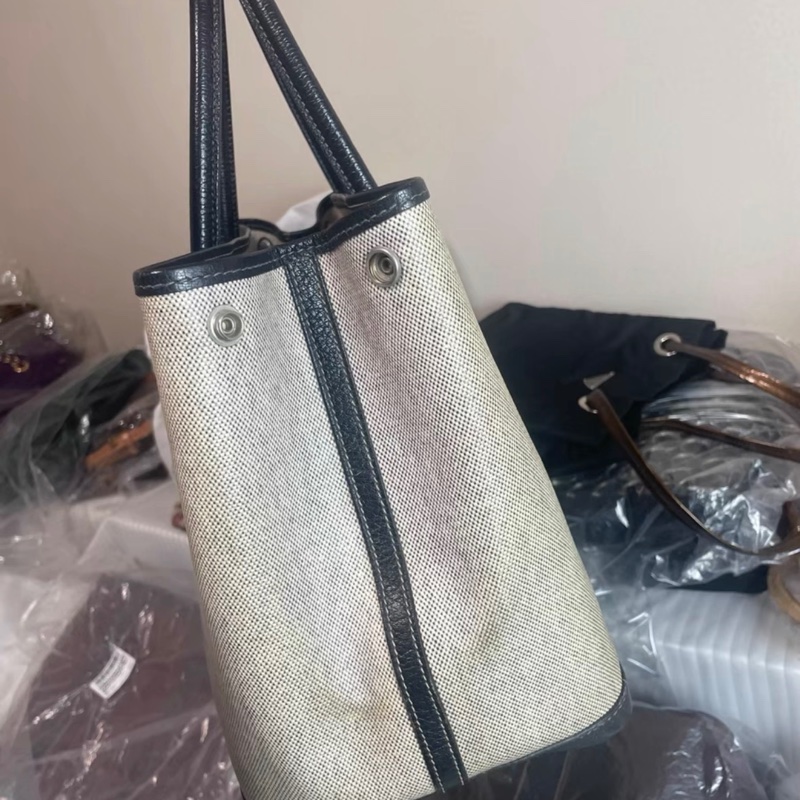 Hermes Garden Party 36 塗層帆布 黑白拼色托特包-9