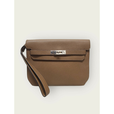 【包稅】HERMES Cacao Togo 銀色 Kelly Depeche 25 手拿包