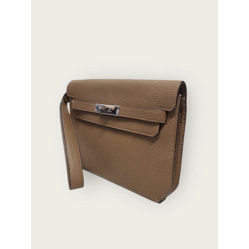 【包稅】HERMES Cacao Togo 銀色 Kelly Depeche 25 手拿包-1