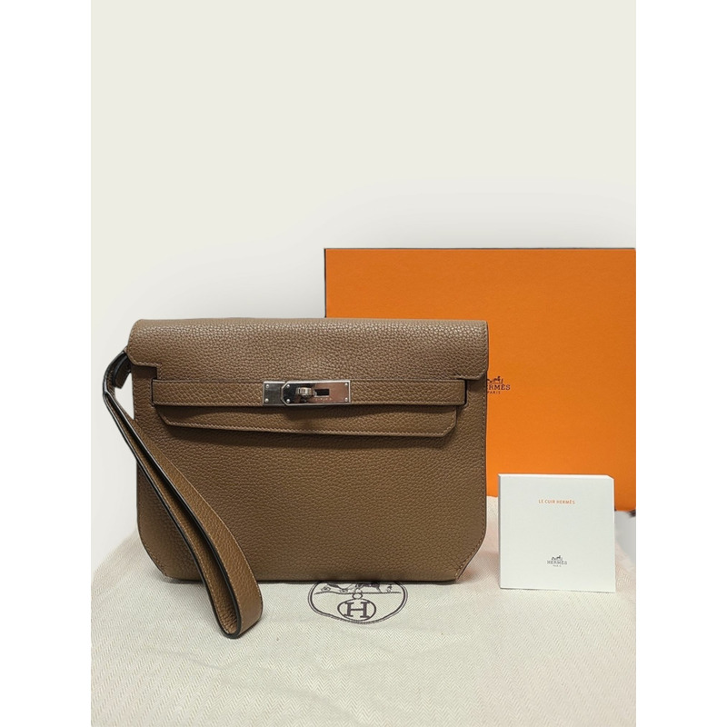 【包稅】HERMES Cacao Togo 銀色 Kelly Depeche 25 手拿包-6