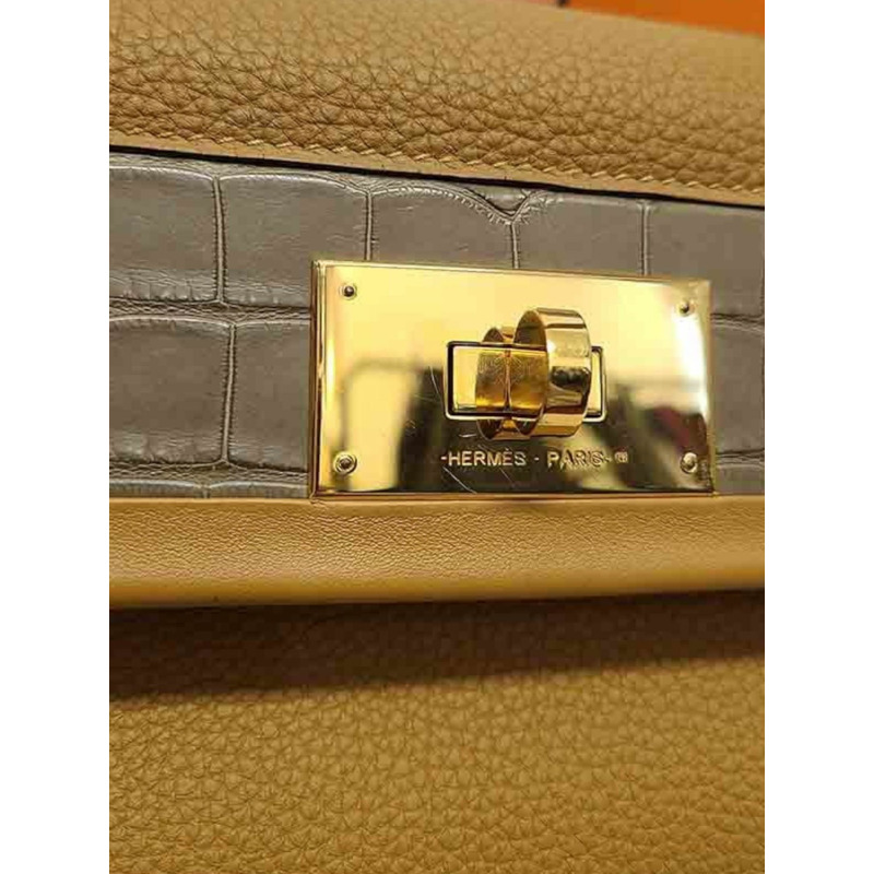 【包稅】HERMES 焦糖金 Togo Swift 鱷魚皮 Kelly 2424 包 35-3