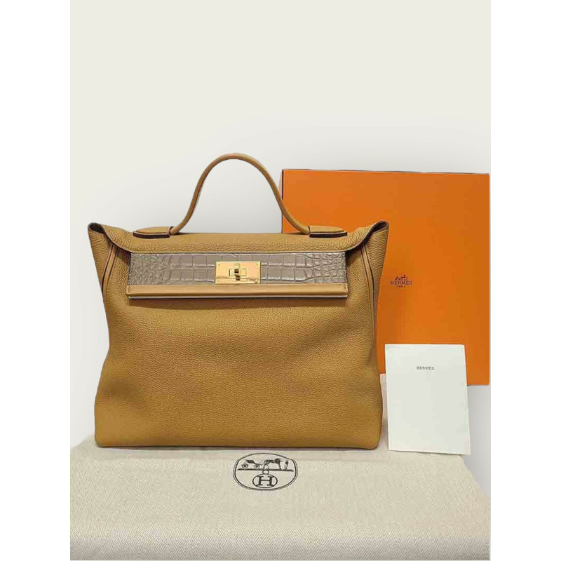 【包稅】HERMES 焦糖金 Togo Swift 鱷魚皮 Kelly 2424 包 35-7
