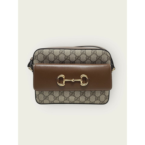 【包稅】GUCCI 棕色 GG Supreme 1955 馬銜扣小號單肩包