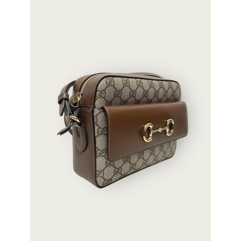 【包稅】GUCCI 棕色 GG Supreme 1955 馬銜扣小號單肩包-2