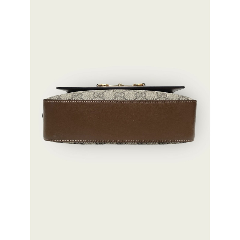 【包稅】GUCCI 棕色 GG Supreme 1955 馬銜扣小號單肩包-5