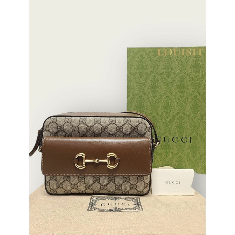 【包稅】GUCCI 棕色 GG Supreme 1955 馬銜扣小號單肩包-6
