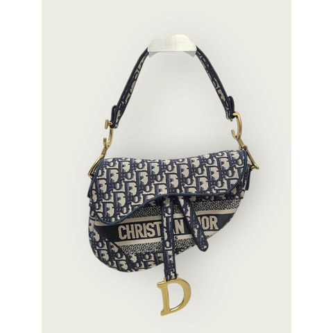 【包稅】DIOR 藍色斜紋提花刺繡馬鞍包 + 肩帶
