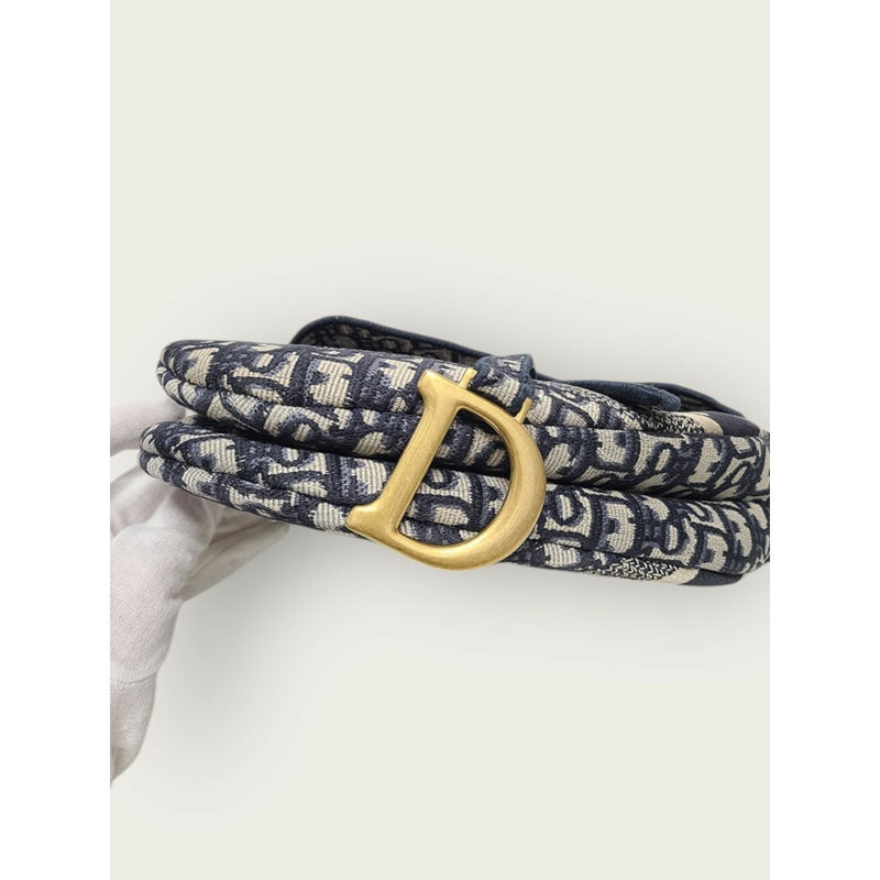 【包稅】DIOR 藍色斜紋提花刺繡馬鞍包 + 肩帶-5