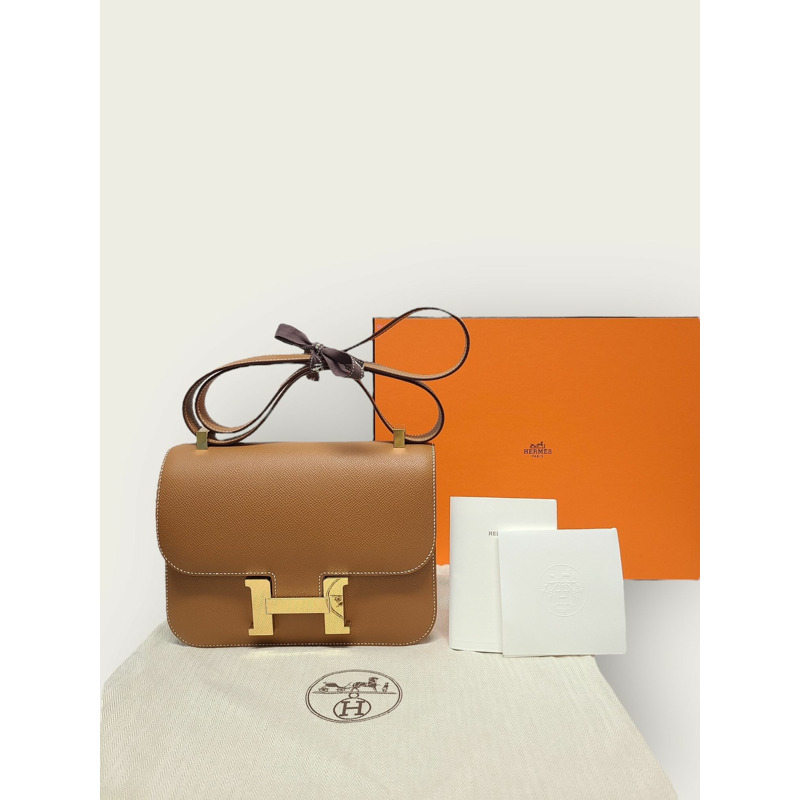 【包稅】HERMES 棕色鍍金康斯坦丁24肩包-6