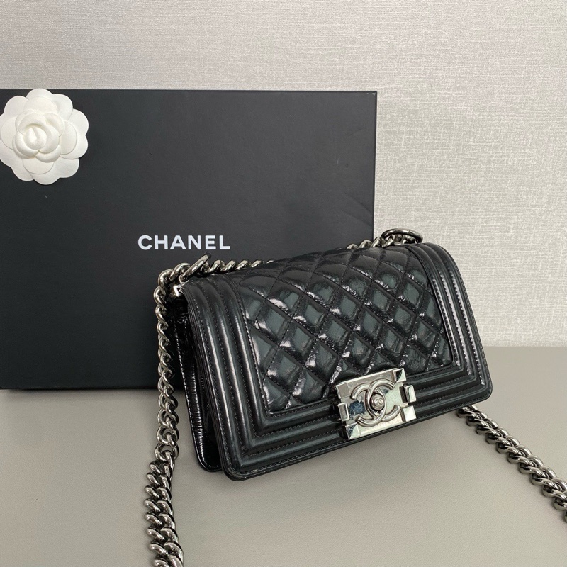 ✨Chanel 黑銀油蠟皮leboy小號-4