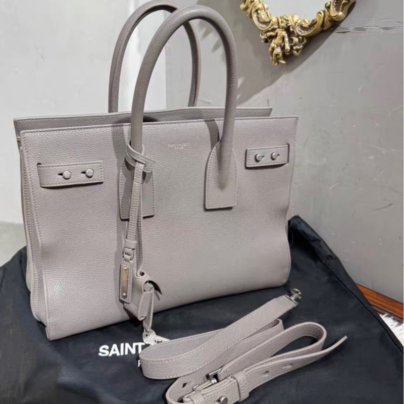 【95%新 ✨ 全網最低價!】YSL經典Sac de Jour 風琴包 大象灰 托特包 荔枝皮上班 外出包-9
