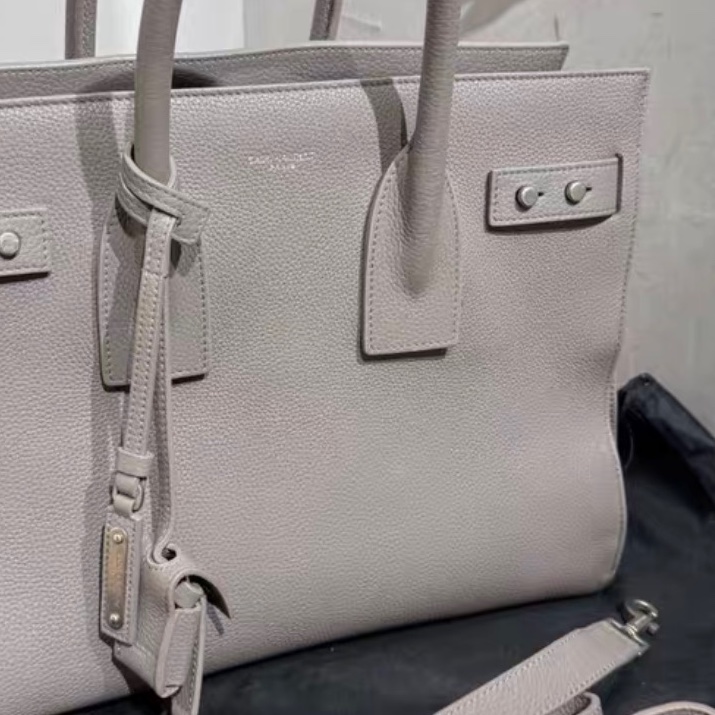 【95%新 ✨ 全網最低價!】YSL經典Sac de Jour 風琴包 大象灰 托特包 荔枝皮上班 外出包-12