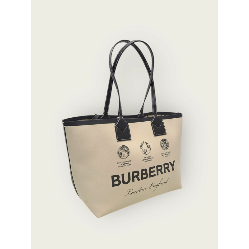 【包稅】BURBERRY 米色 Heritage Label London 小號手提單肩包-1