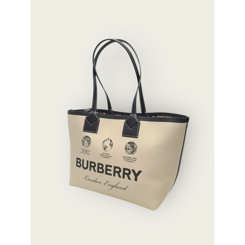 【包稅】BURBERRY 米色 Heritage Label London 小號手提單肩包-2