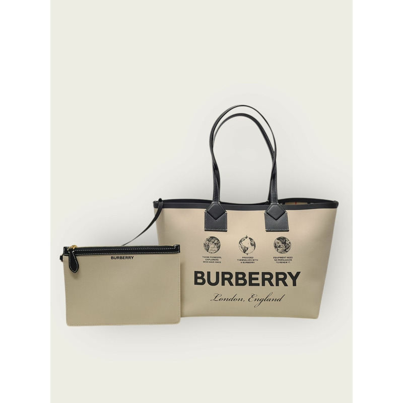 【包稅】BURBERRY 米色 Heritage Label London 小號手提單肩包-6