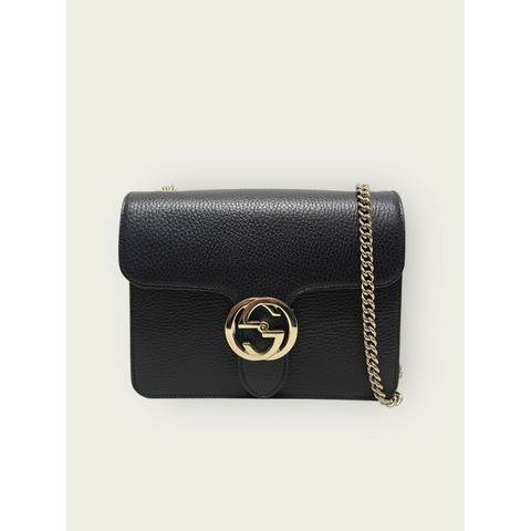 【包稅】GUCCI 黑色 GG 互扣小鏈條斜背包