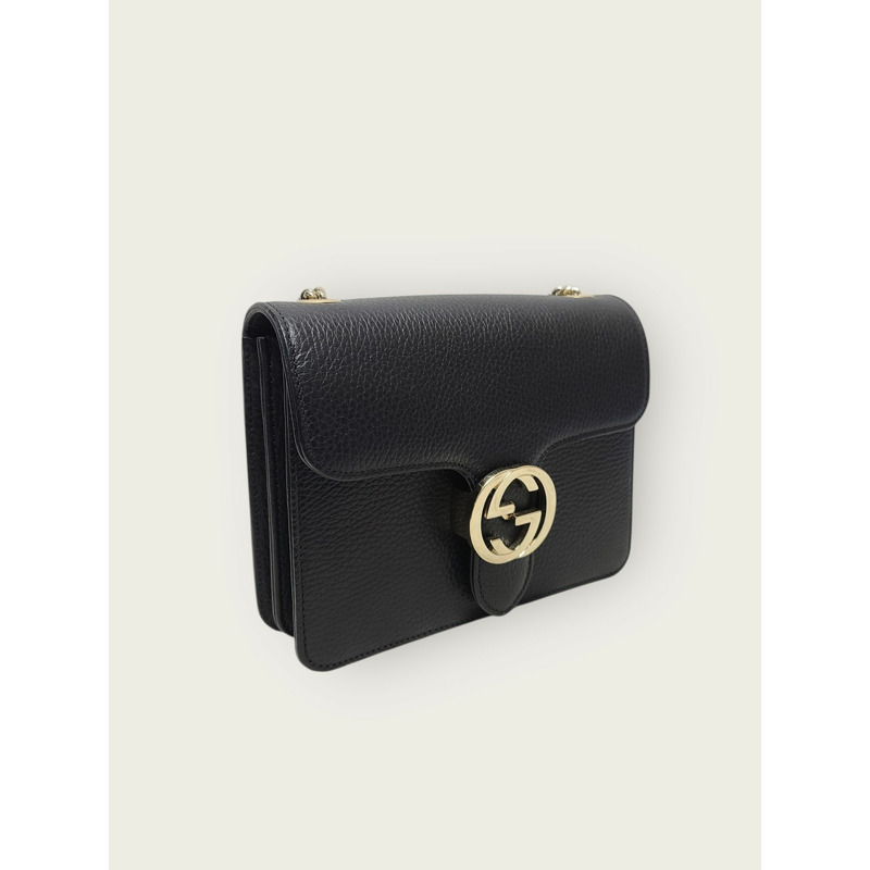 【包稅】GUCCI 黑色 GG 互扣小鏈條斜背包-1
