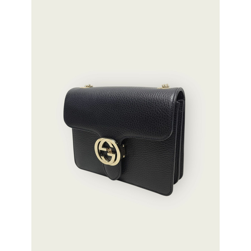 【包稅】GUCCI 黑色 GG 互扣小鏈條斜背包-2