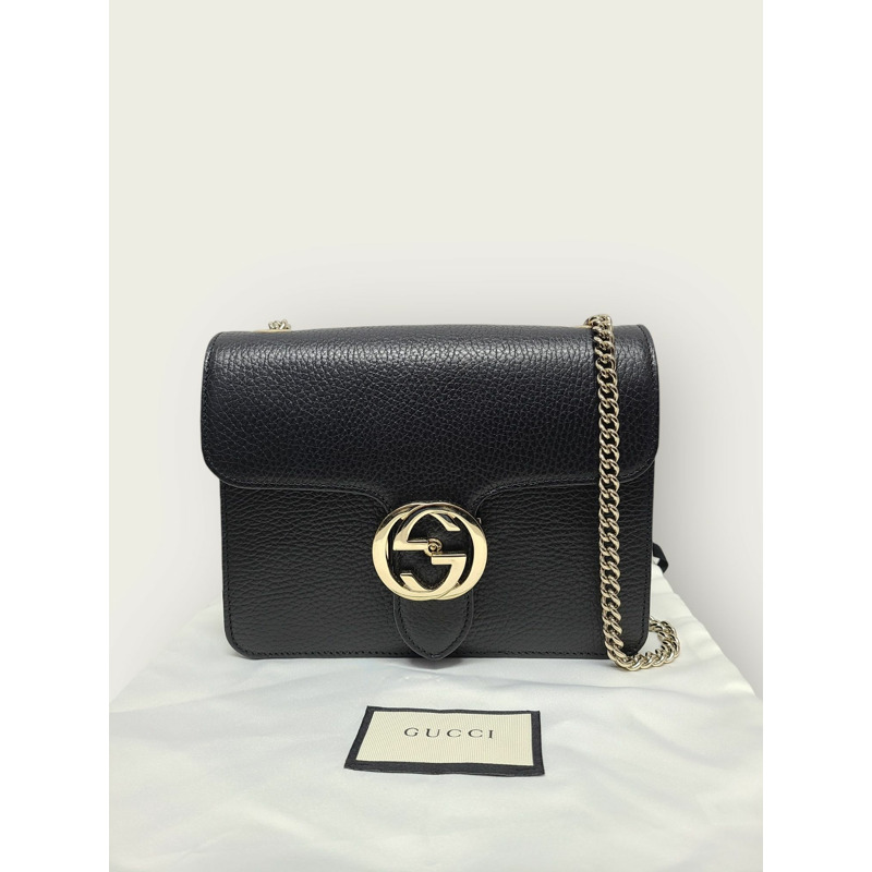 【包稅】GUCCI 黑色 GG 互扣小鏈條斜背包-6