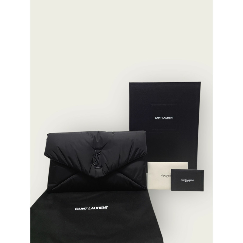 【包稅】SAINT LAURENT 黑色尼龍卡桑德拉信封式收納袋(大號)-6