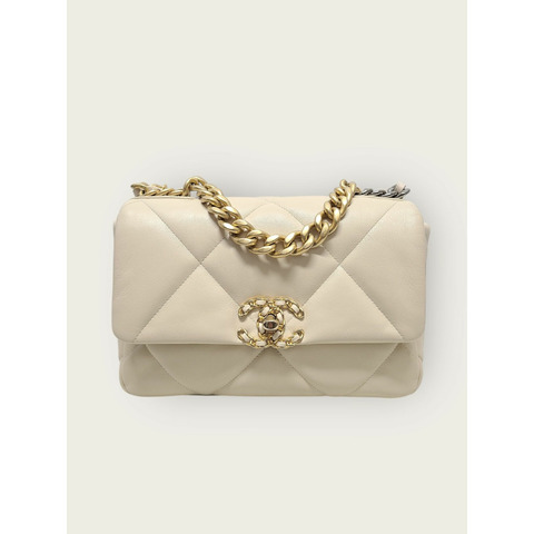 【包稅】CHANEL 米金色 19 翻蓋包 中 30 系列