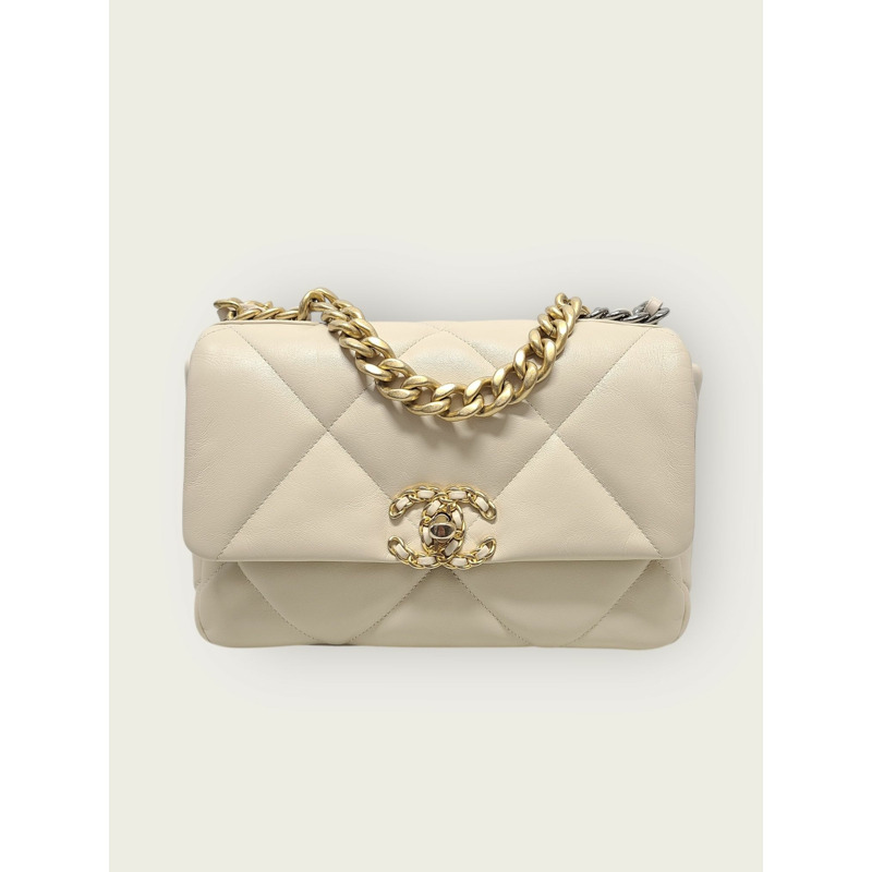 【包稅】CHANEL 米金色 19 翻蓋包 中 30 系列-0