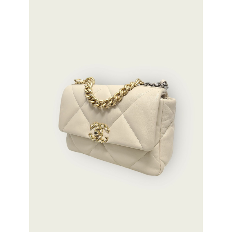 【包稅】CHANEL 米金色 19 翻蓋包 中 30 系列-1