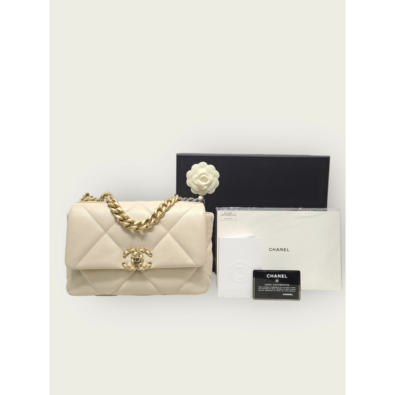 【包稅】CHANEL 米金色 19 翻蓋包 中 30 系列-6