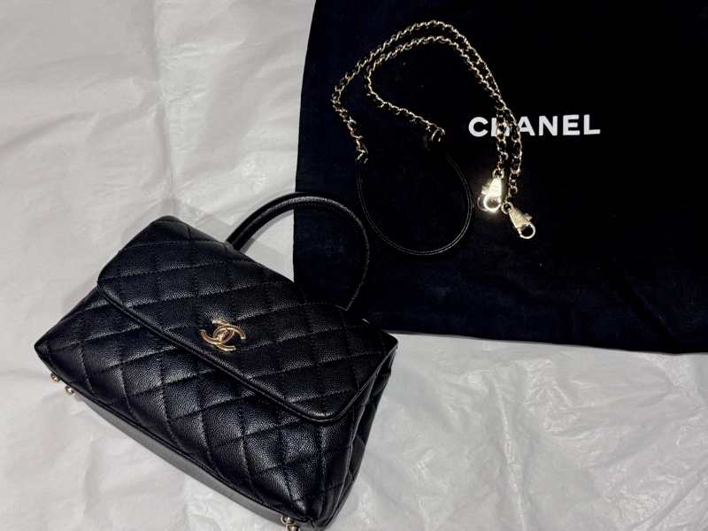 9.8新Chanel coco handle 24荔枝皮黑淡金-2