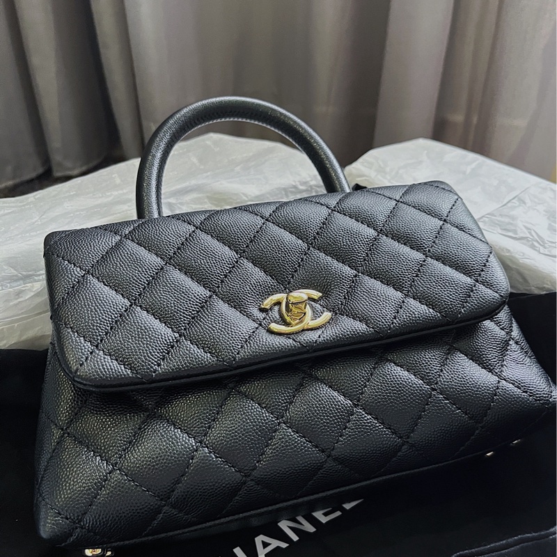 9.8新Chanel coco handle 24荔枝皮黑淡金-6