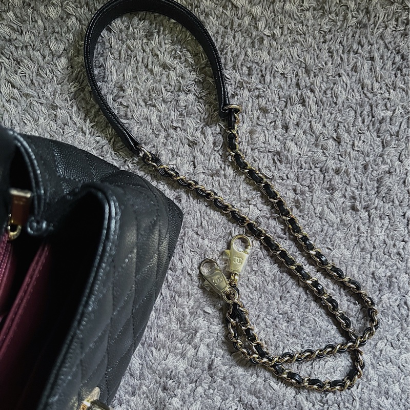 9.8新Chanel coco handle 24荔枝皮黑淡金-11
