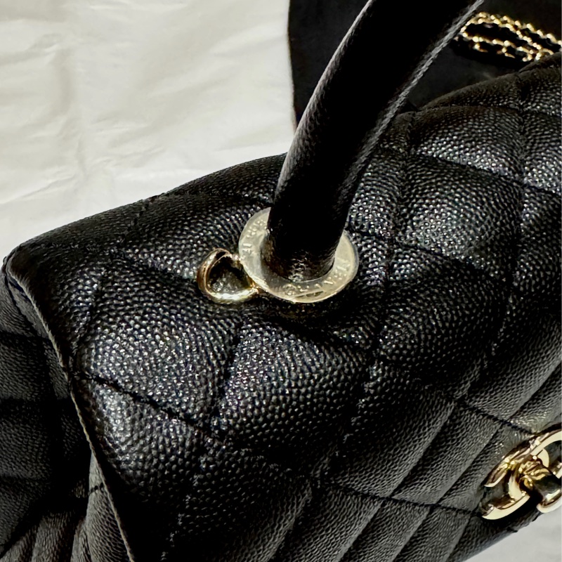 9.8新Chanel coco handle 24荔枝皮黑淡金-13