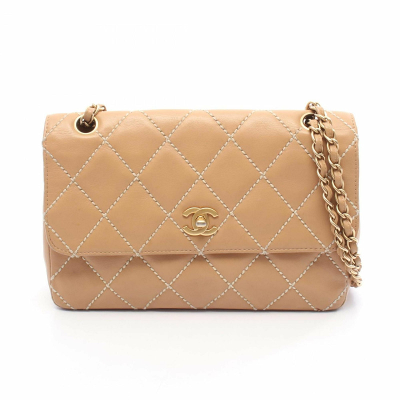 香奈兒 (CHANEL) 野性縫線單肩包，皮革，女士，米色-0