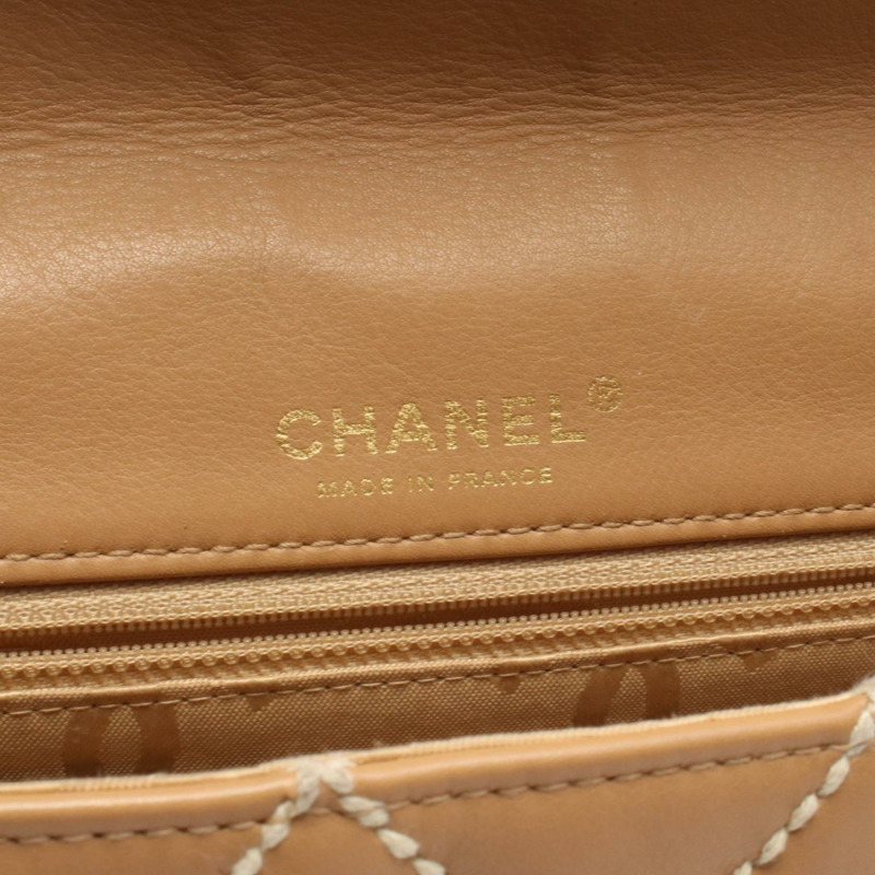 香奈兒 (CHANEL) 野性縫線單肩包，皮革，女士，米色-3