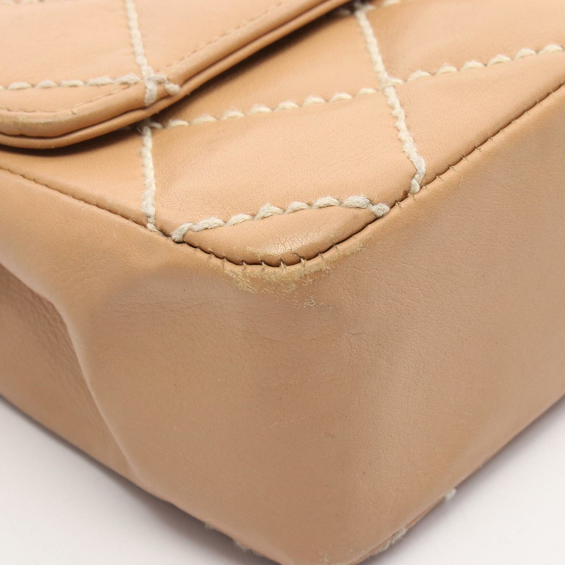 香奈兒 (CHANEL) 野性縫線單肩包，皮革，女士，米色-5