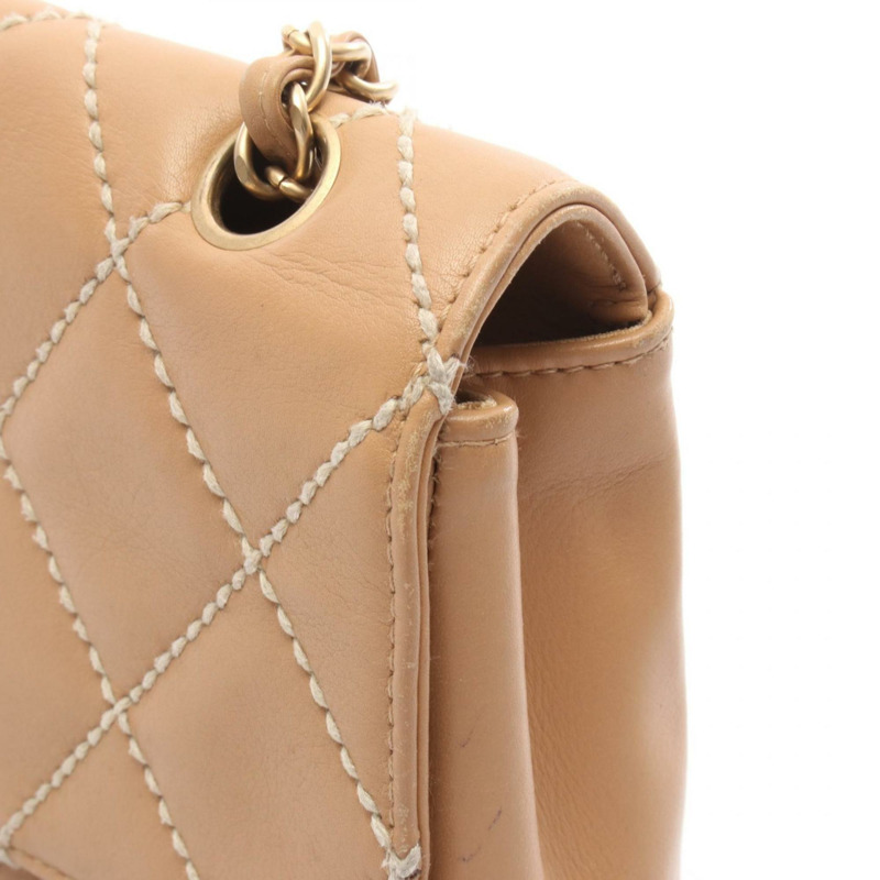 香奈兒 (CHANEL) 野性縫線單肩包，皮革，女士，米色-7