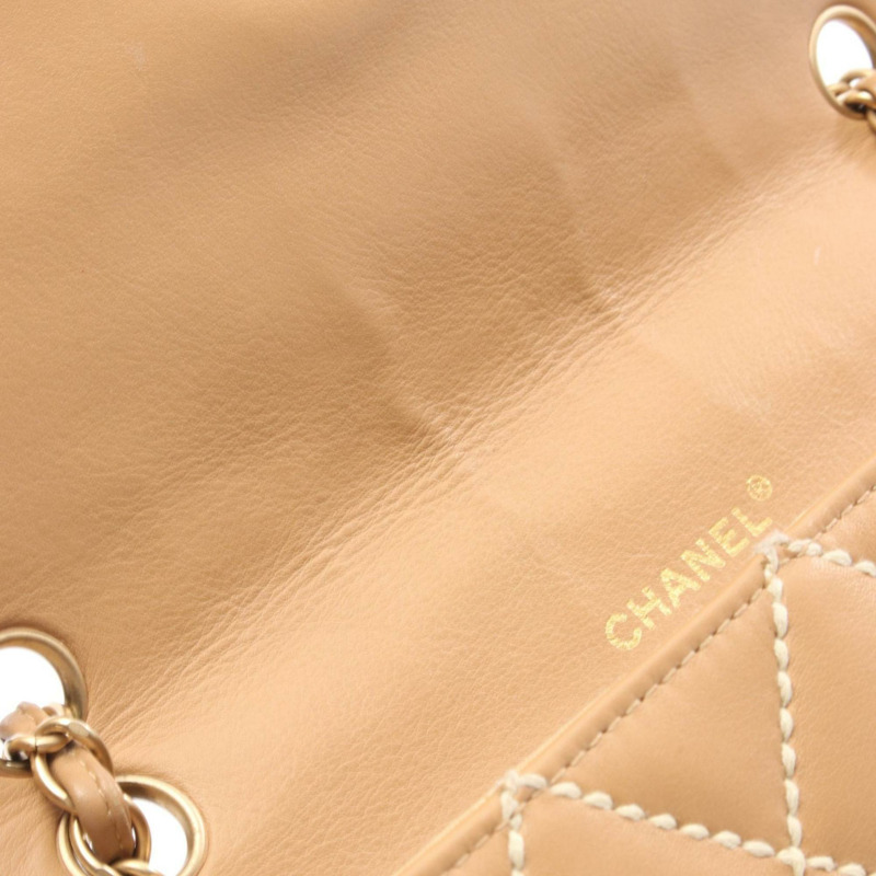 香奈兒 (CHANEL) 野性縫線單肩包，皮革，女士，米色-9