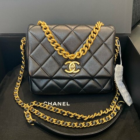 芯片款 香奈兒/Chanel 黑金方胖子 鏈條單肩斜挎手提包