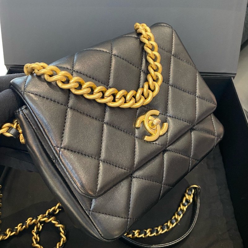 芯片款 香奈兒/Chanel 黑金方胖子 鏈條單肩斜挎手提包-1