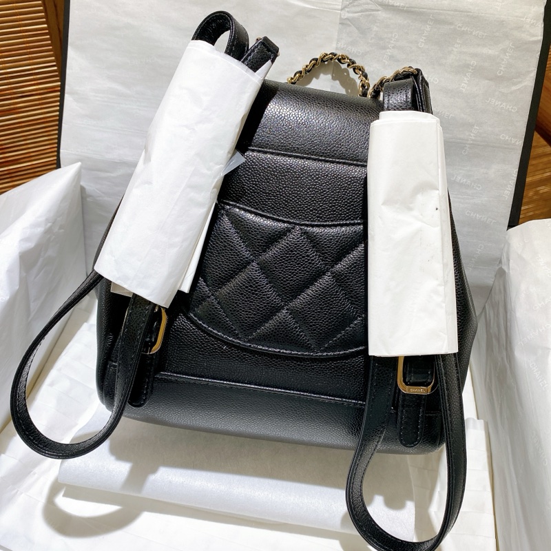 【全新品】香奈兒Chanel 黑色菱格紋荔枝牛皮經典LOGO金扣後背包 晶片款mini可愛俏皮可甜可鹹-2