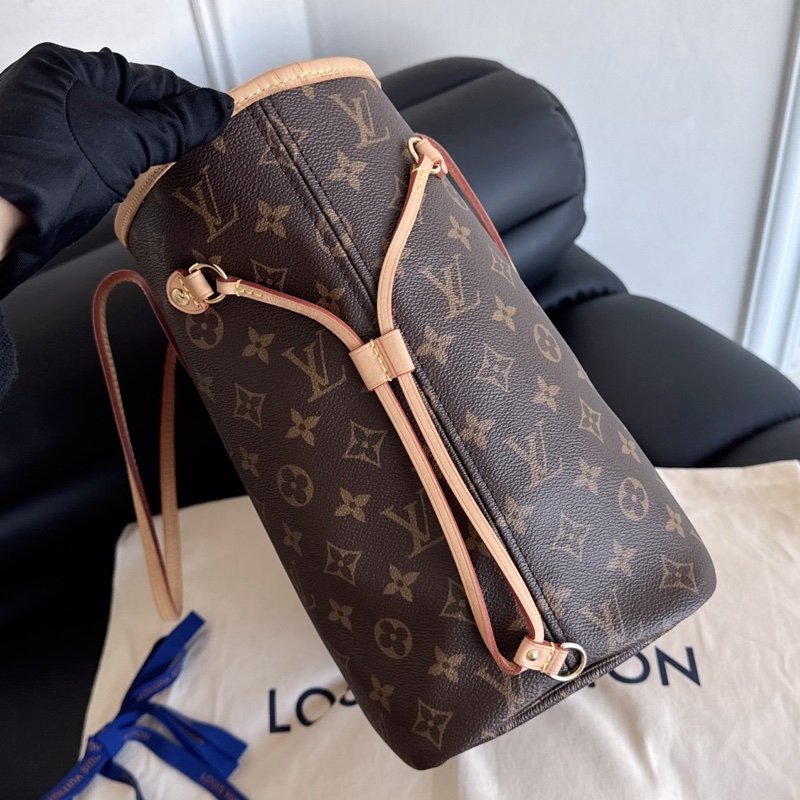 【近新閒置品】Louis Vuitton路易威登 LV neverfull老花nf大號購物袋子母款 晶片款托特包 米色內裡-5