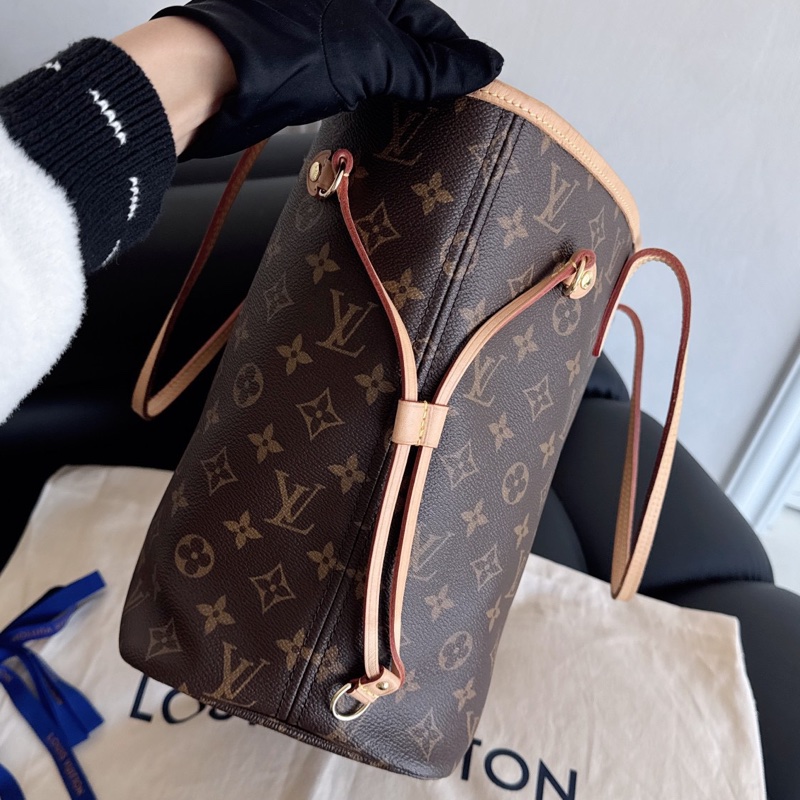 【近新閒置品】Louis Vuitton路易威登 LV neverfull老花nf大號購物袋子母款 晶片款托特包 米色內裡-6