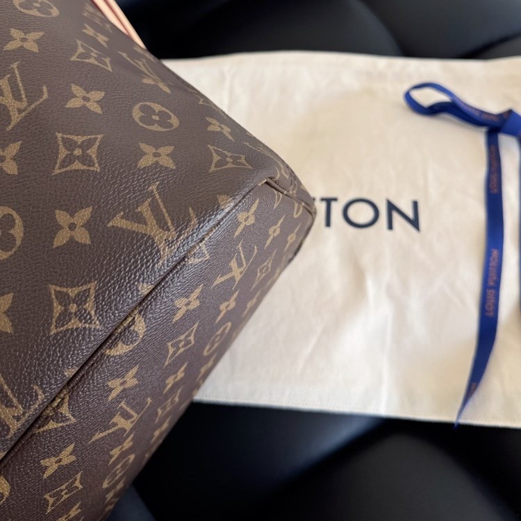 【近新閒置品】Louis Vuitton路易威登 LV neverfull老花nf大號購物袋子母款 晶片款托特包 米色內裡-10