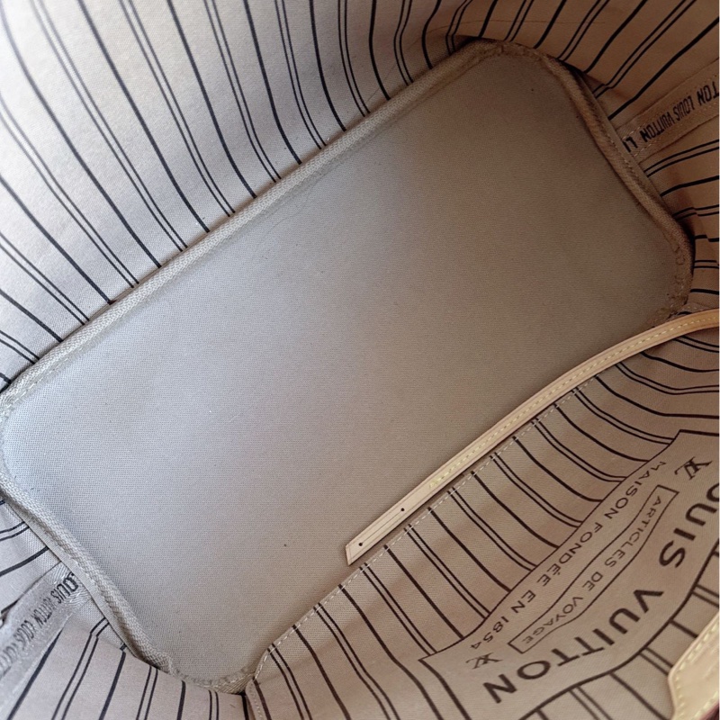 【近新閒置品】Louis Vuitton路易威登 LV neverfull老花nf大號購物袋子母款 晶片款托特包 米色內裡-14