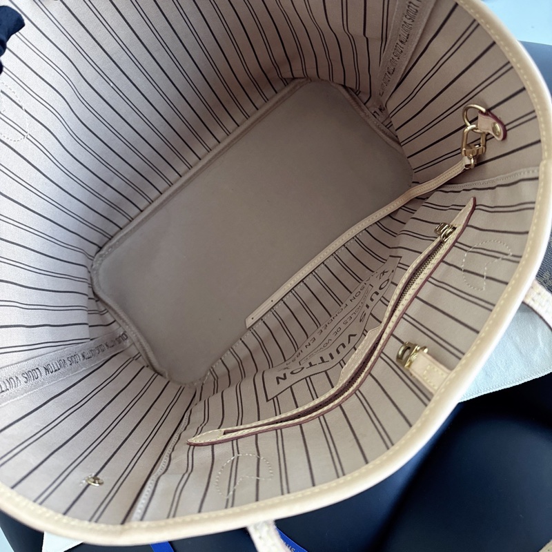 【近新閒置品】Louis Vuitton路易威登 LV neverfull老花nf大號購物袋子母款 晶片款托特包 米色內裡-15